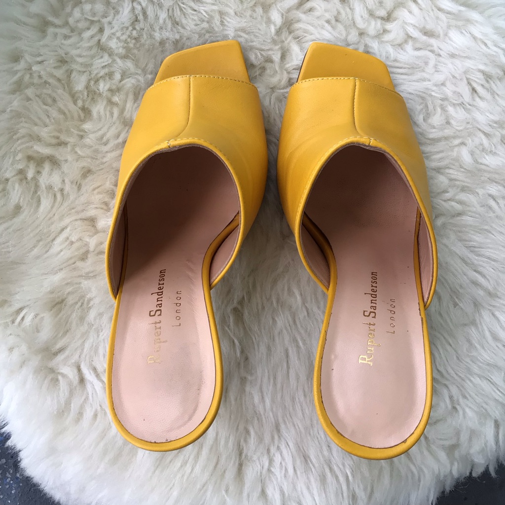 Rupert Sanderson Sunny Yellow Leather Slide Sandals Made In Italy